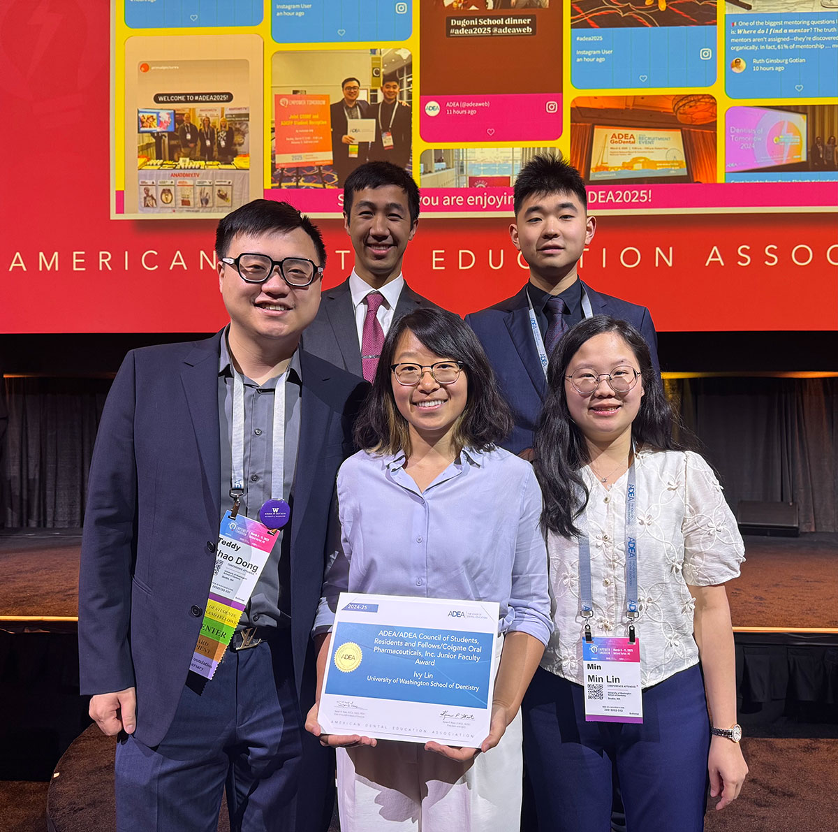 Dr. Ivy Lin with ADEA leaders after winning junior faculty award.