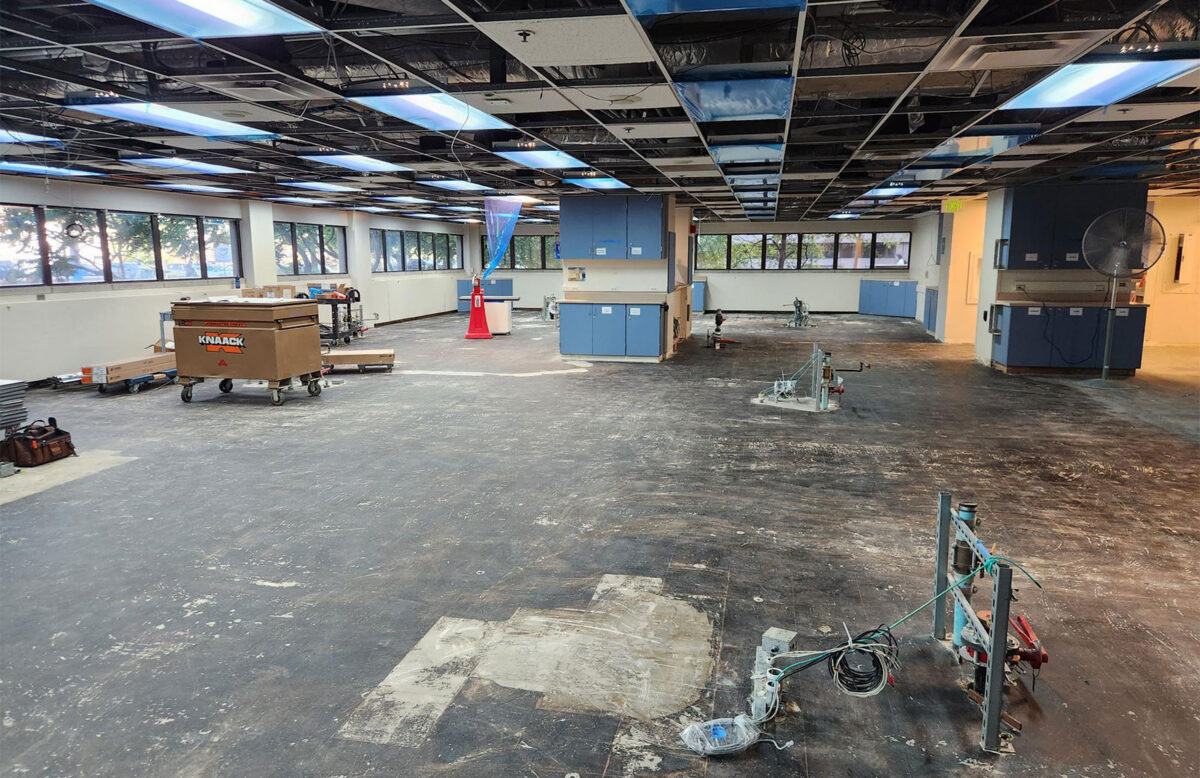 The D-165 lab stripped down during construction