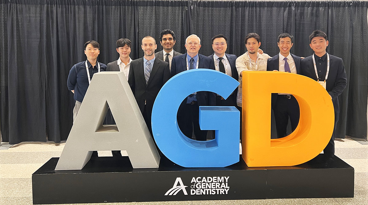 (From left to right) Justin Lee (D4), Jo Song (D4), Delbert Oxborrow (D4), Dr. Amr Abouzeid, Dr. James Newman, Teddy Dong (D4), Tyler Youn (D4), Owen Tam (D4), and Zhiyuan Yang (D1)