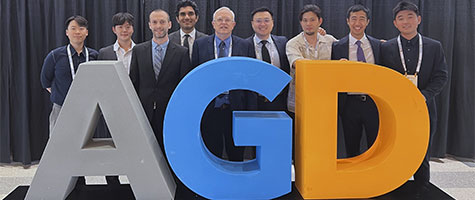 (From left to right) Justin Lee (D4), Jo Song (D4), Delbert Oxborrow (D4), Dr. Amr Abouzeid, Dr. James Newman, Teddy Dong (D4), Tyler Youn (D4), Owen Tam (D4), and Zhiyuan Yang (D1