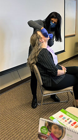 Priyanka giving oral health training at Montana State University.
