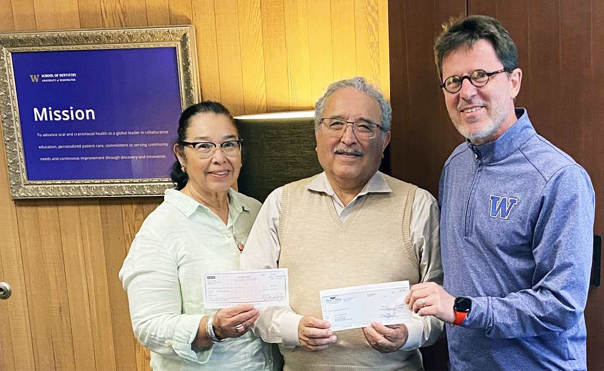 Dr. Narvaez and Dr. Norma Zavala celebrate the scholarship gift with Dean Ritter