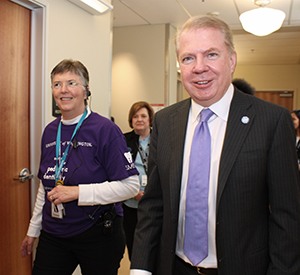 Dr. Rebecca Slayton gives Seattle Mayor Ed Murray a tour of The Center. They're trailed by Dr. Beverly Largent, president of Health Smiles, Health Children, the foundation of the American Academy of Pediatric Dentistry.