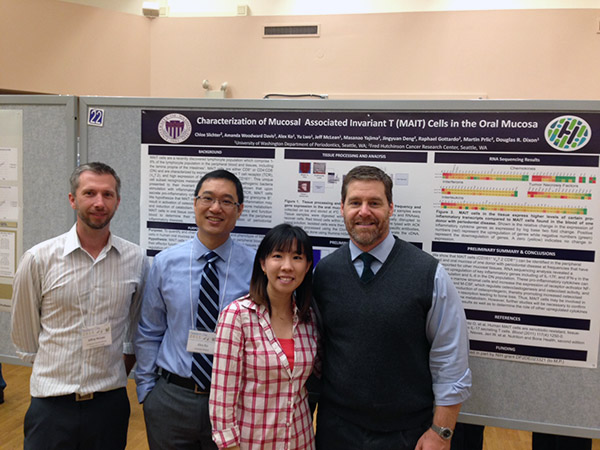People standing in front of poster