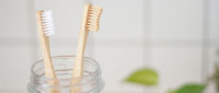 Two toothbrushes in a jar