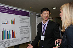 Second-year student Kevin Huang, who won the ADA Clinician Scholar Award, outlines his project.